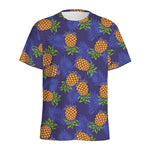 Blue Leaf Pineapple Pattern Print Men's Sports T-Shirt