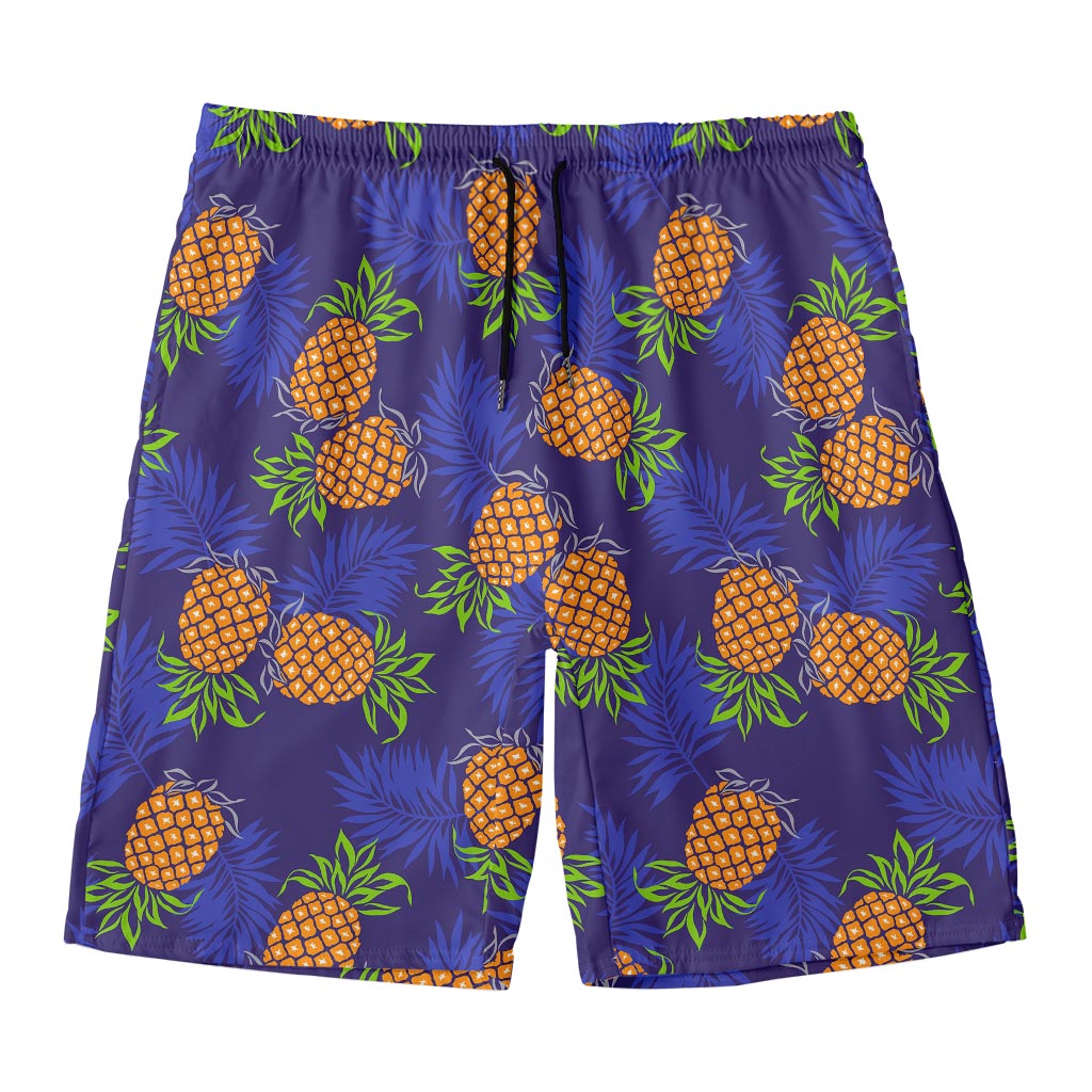 Blue Leaf Pineapple Pattern Print Men's Swim Trunks