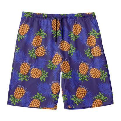 Blue Leaf Pineapple Pattern Print Men's Swim Trunks