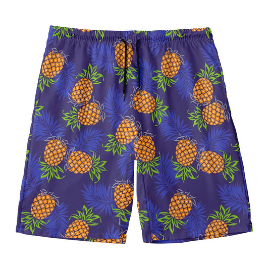 Blue Leaf Pineapple Pattern Print Men's Swim Trunks