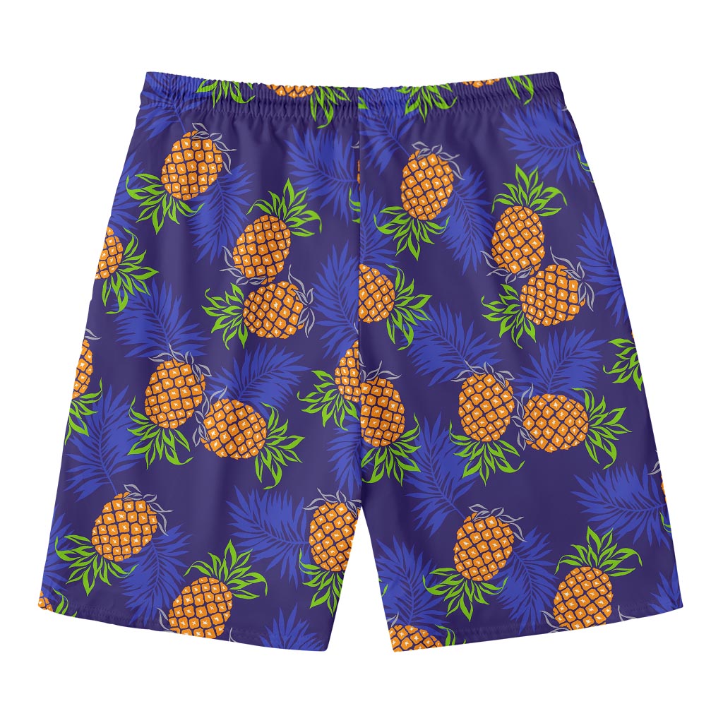 Blue Leaf Pineapple Pattern Print Men's Swim Trunks