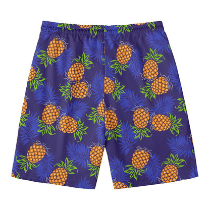 Blue Leaf Pineapple Pattern Print Men's Swim Trunks