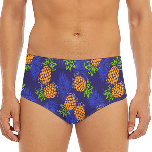 Blue Leaf Pineapple Pattern Print Men's Triangle Swim Briefs