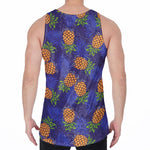 Blue Leaf Pineapple Pattern Print Men's Velvet Tank Top