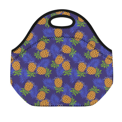 Blue Leaf Pineapple Pattern Print Neoprene Lunch Bag