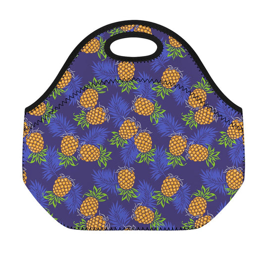 Blue Leaf Pineapple Pattern Print Neoprene Lunch Bag