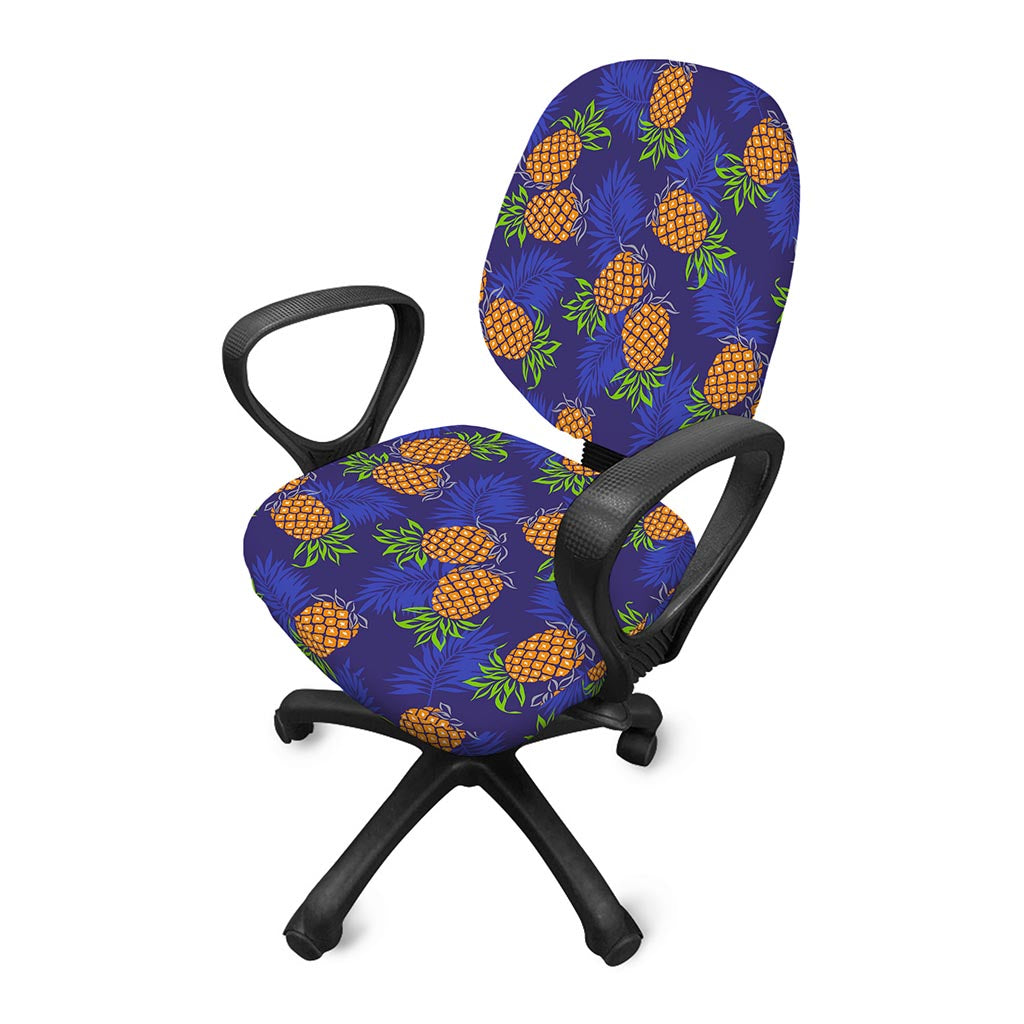 Blue Leaf Pineapple Pattern Print Office Chair Cover