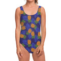 Blue Leaf Pineapple Pattern Print One Piece Swimsuit