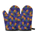 Blue Leaf Pineapple Pattern Print Oven Mitts