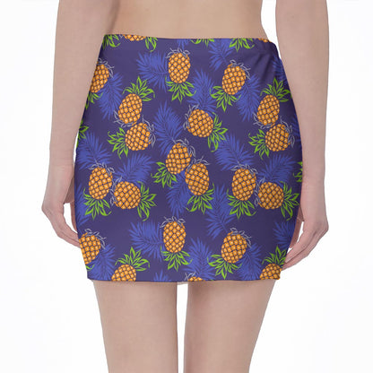 Blue Leaf Pineapple Pattern Print Pencil Mini Skirt