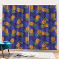 Blue Leaf Pineapple Pattern Print Pencil Pleat Curtains