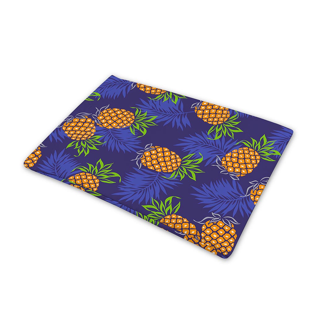 Blue Leaf Pineapple Pattern Print Pet Cooling Mat Cover