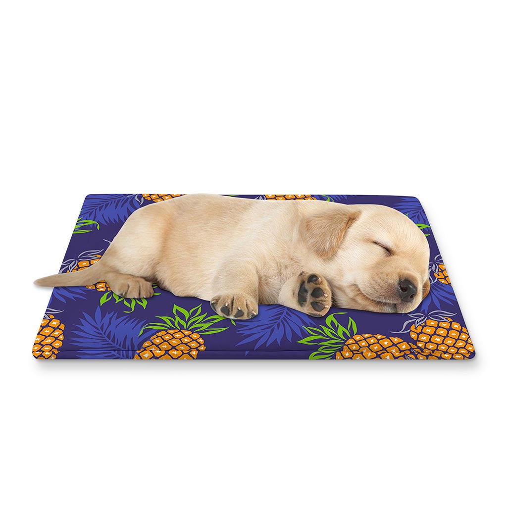 Blue Leaf Pineapple Pattern Print Pet Cooling Mat Cover