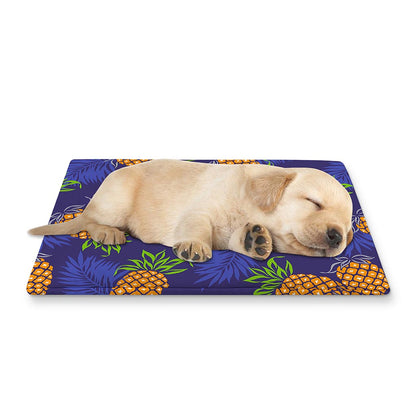 Blue Leaf Pineapple Pattern Print Pet Cooling Mat Cover