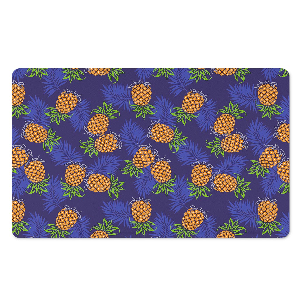 Blue Leaf Pineapple Pattern Print Polyester Doormat