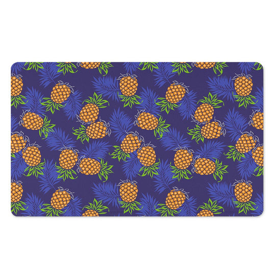 Blue Leaf Pineapple Pattern Print Polyester Doormat
