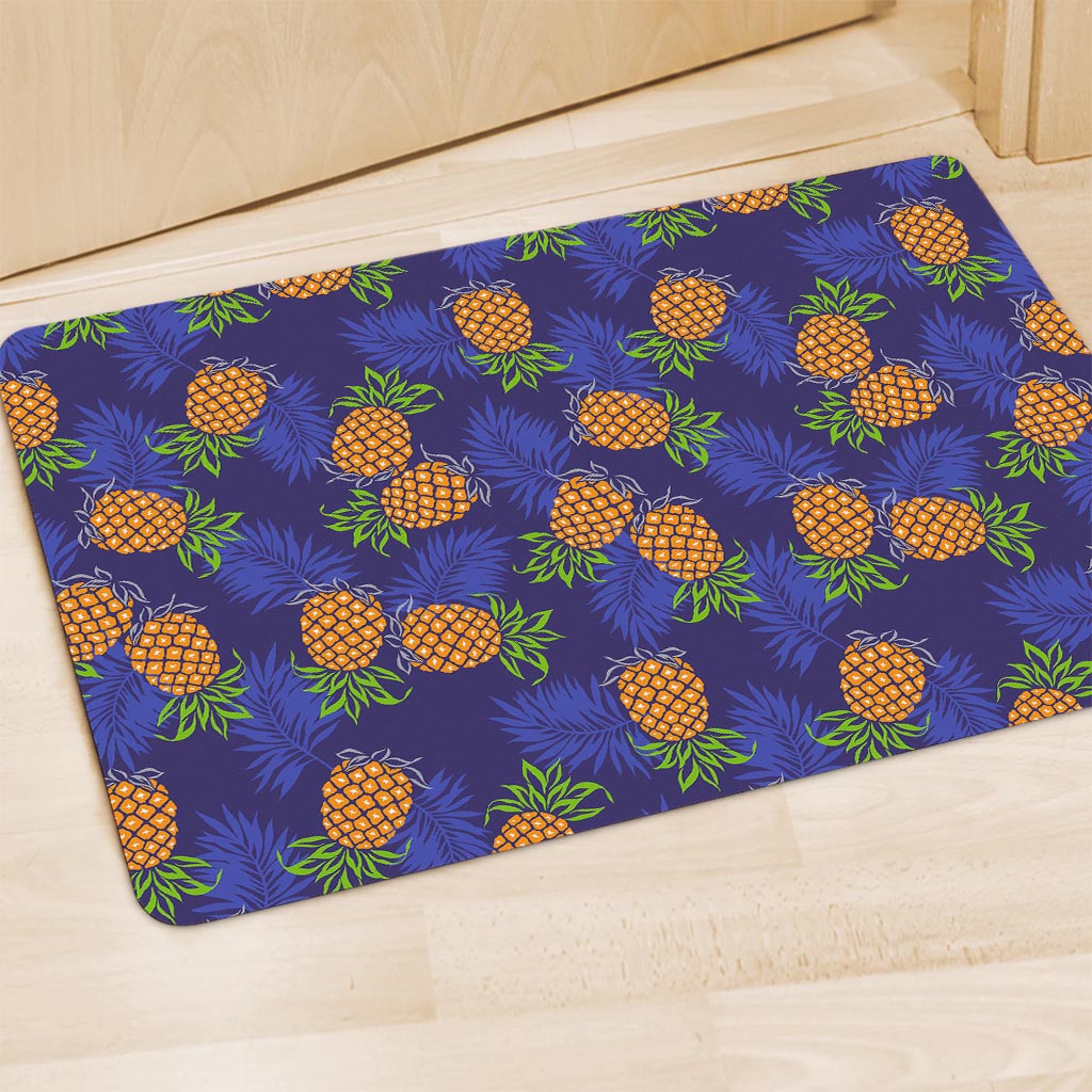 Blue Leaf Pineapple Pattern Print Polyester Doormat