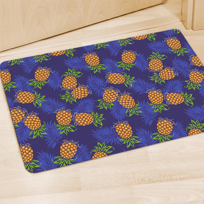 Blue Leaf Pineapple Pattern Print Polyester Doormat