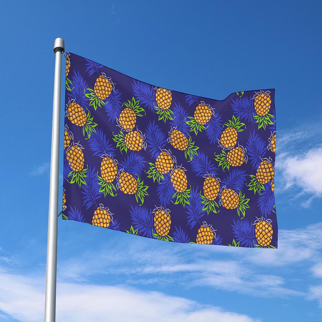 Blue Leaf Pineapple Pattern Print Polyester Flag