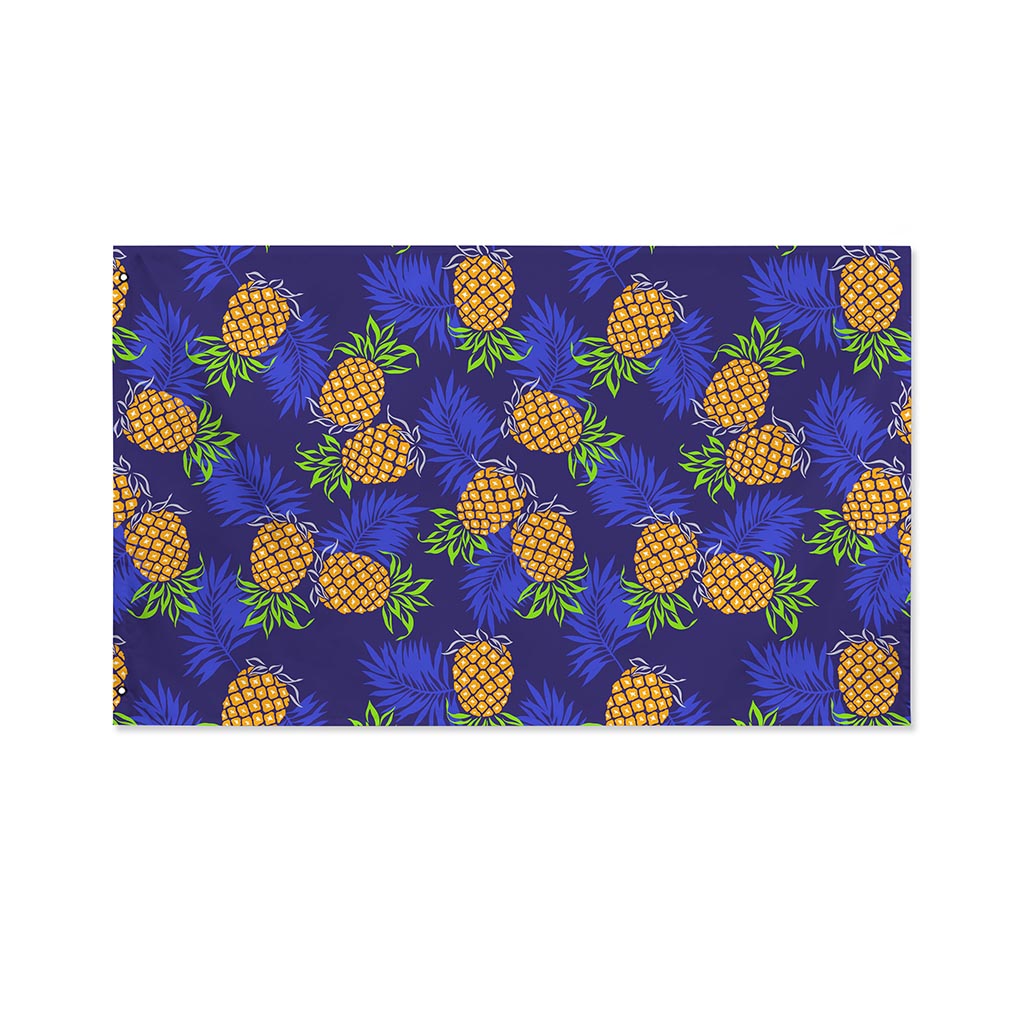 Blue Leaf Pineapple Pattern Print Polyester Flag