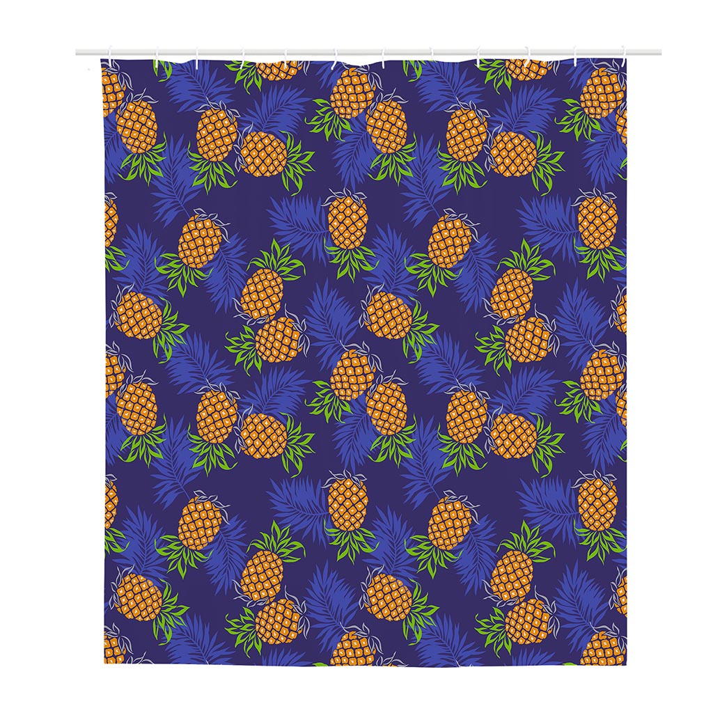 Blue Leaf Pineapple Pattern Print Polyester Shower Curtain