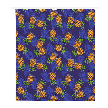 Blue Leaf Pineapple Pattern Print Polyester Shower Curtain