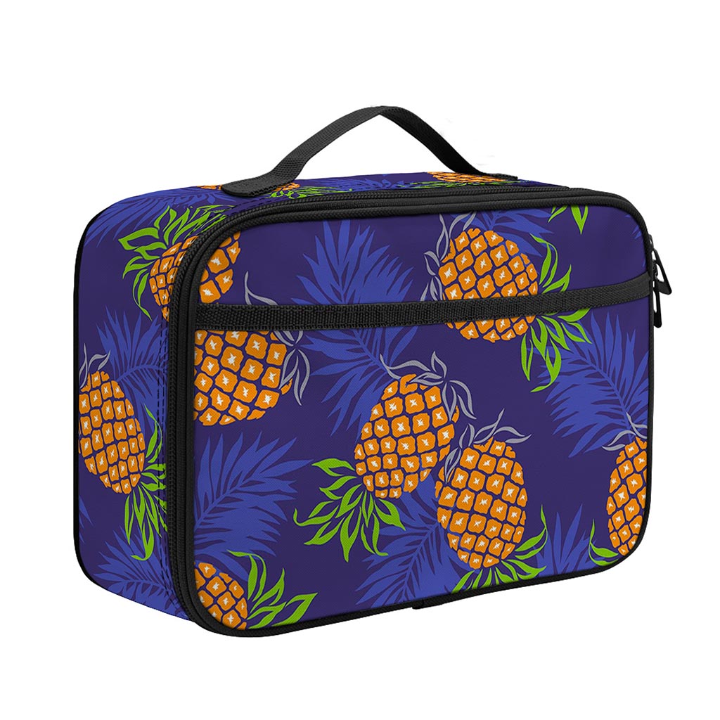 Blue Leaf Pineapple Pattern Print Portable Lunch Bag