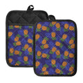 Blue Leaf Pineapple Pattern Print Pot Holders With Pocket