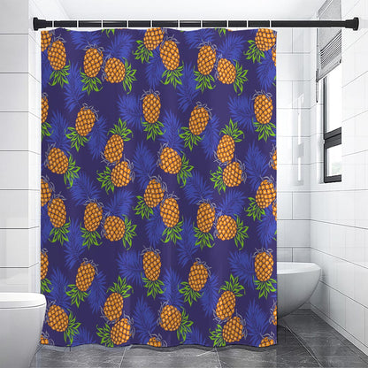 Blue Leaf Pineapple Pattern Print Premium Shower Curtain