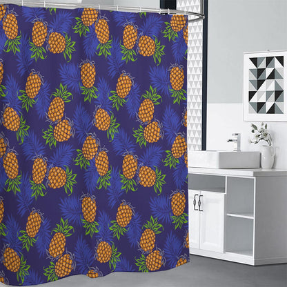 Blue Leaf Pineapple Pattern Print Premium Shower Curtain