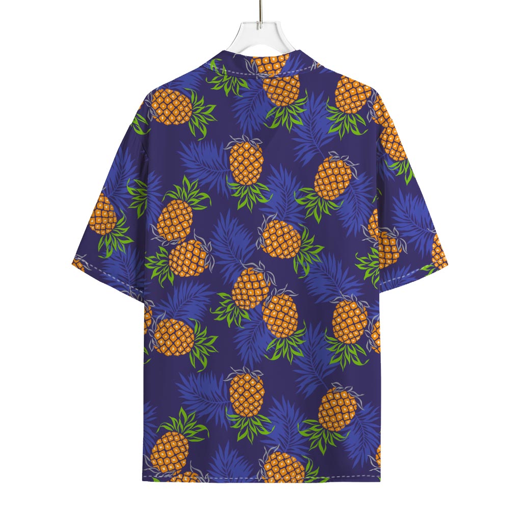 Blue Leaf Pineapple Pattern Print Rayon Hawaiian Shirt