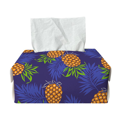 Blue Leaf Pineapple Pattern Print Rectangle Tissue Box Cover