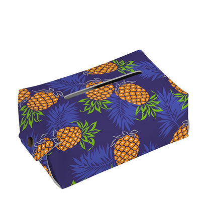 Blue Leaf Pineapple Pattern Print Rectangle Tissue Box Cover