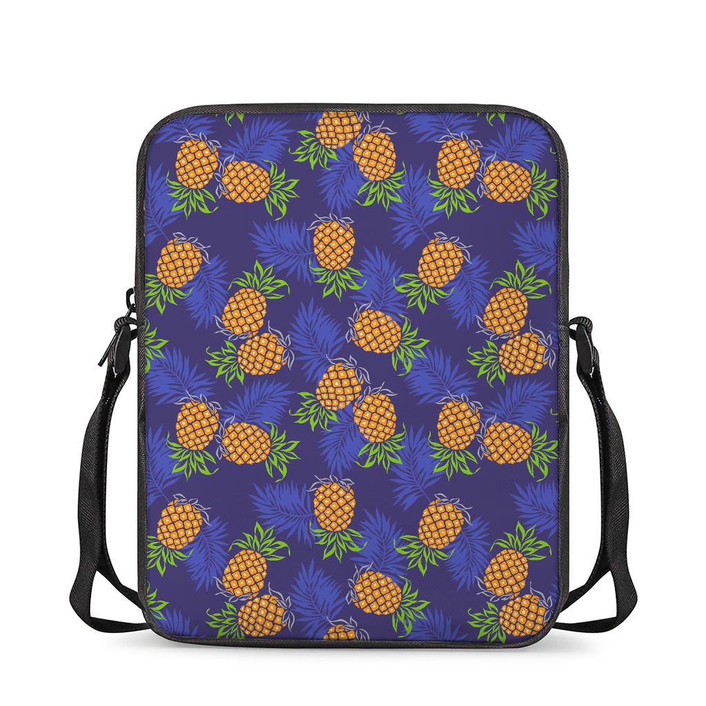 Blue Leaf Pineapple Pattern Print Rectangular Crossbody Bag