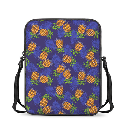 Blue Leaf Pineapple Pattern Print Rectangular Crossbody Bag