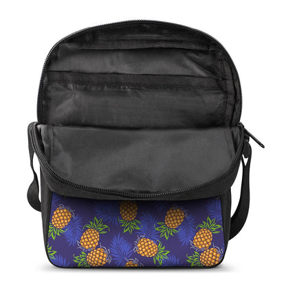 Blue Leaf Pineapple Pattern Print Rectangular Crossbody Bag