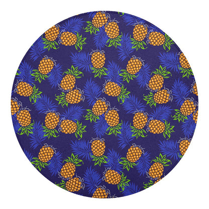 Blue Leaf Pineapple Pattern Print Round Blanket
