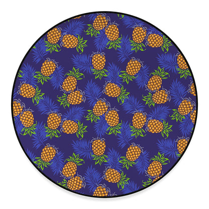 Blue Leaf Pineapple Pattern Print Round Floor Mat