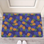 Blue Leaf Pineapple Pattern Print Rubber Doormat