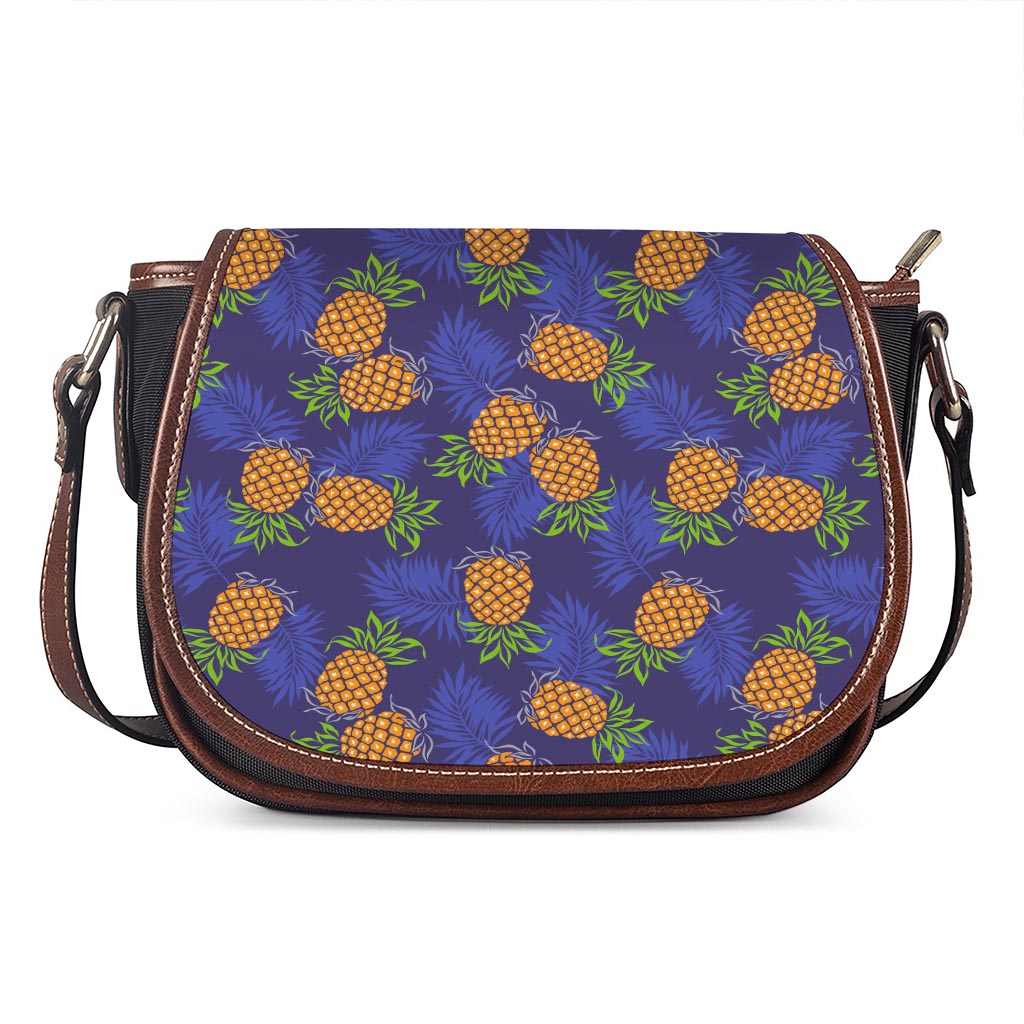 Blue Leaf Pineapple Pattern Print Saddle Bag