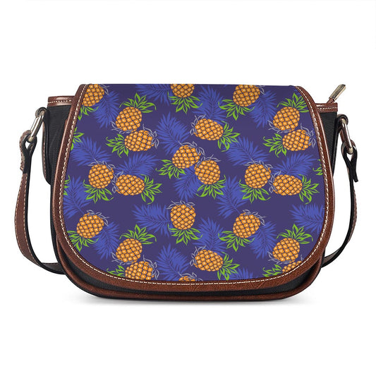 Blue Leaf Pineapple Pattern Print Saddle Bag