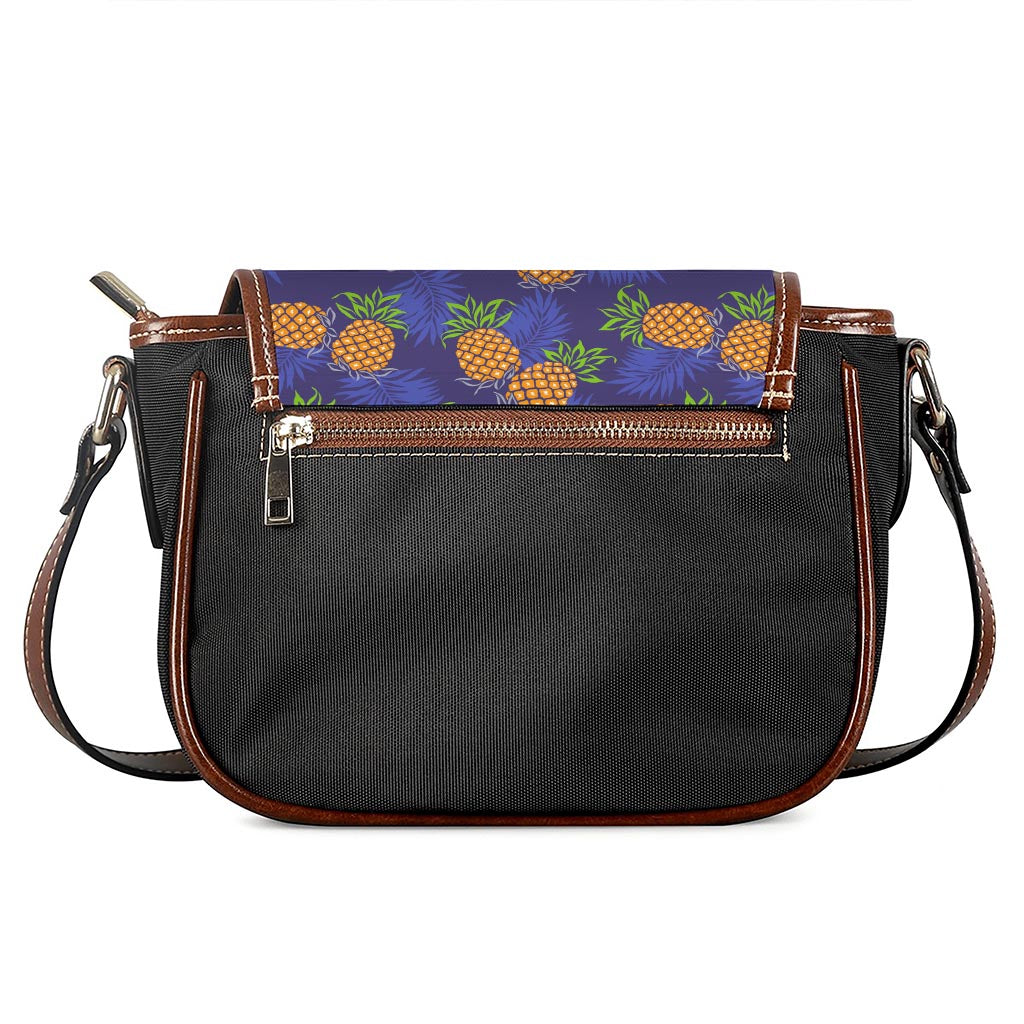 Blue Leaf Pineapple Pattern Print Saddle Bag