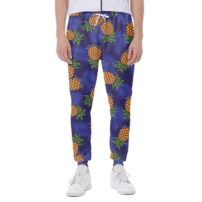 Blue Leaf Pineapple Pattern Print Scuba Joggers