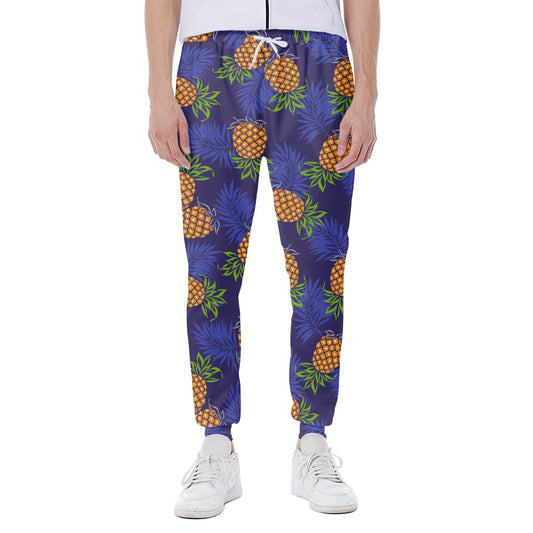 Blue Leaf Pineapple Pattern Print Scuba Joggers
