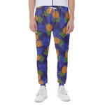 Blue Leaf Pineapple Pattern Print Scuba Joggers