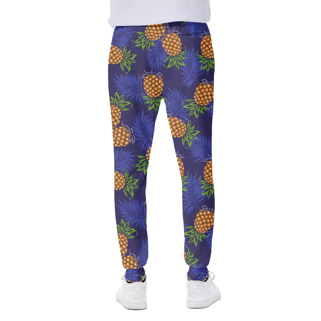 Blue Leaf Pineapple Pattern Print Scuba Joggers