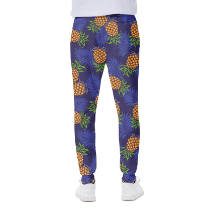 Blue Leaf Pineapple Pattern Print Scuba Joggers