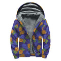 Blue Leaf Pineapple Pattern Print Sherpa Lined Zip Up Hoodie