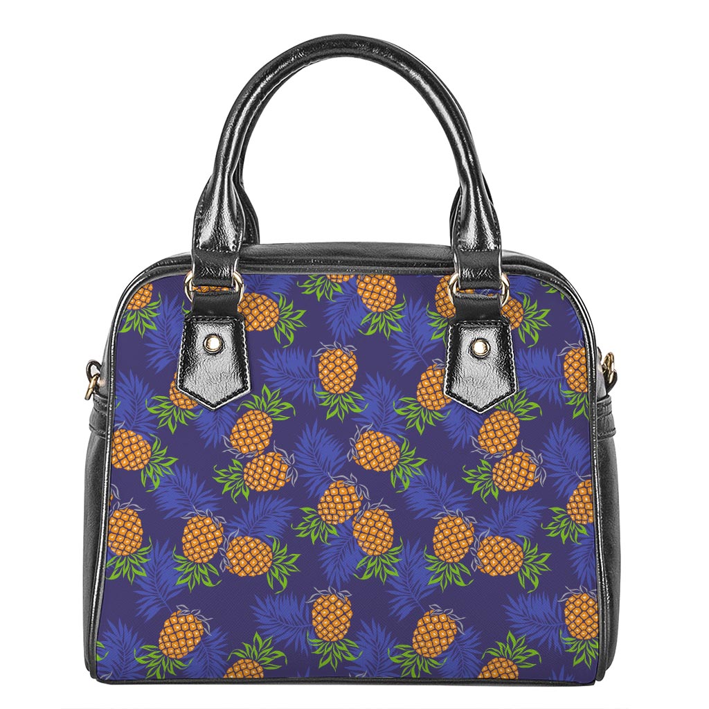 Blue Leaf Pineapple Pattern Print Shoulder Handbag