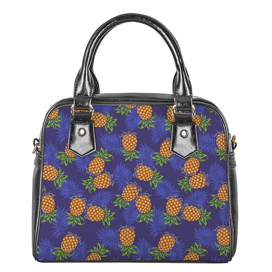 Blue Leaf Pineapple Pattern Print Shoulder Handbag